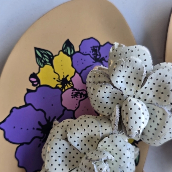 $69 New Poetic License London Leather Floral Sandal 8.5M Thong Buckle Boho Artsy - Picture 12 of 15